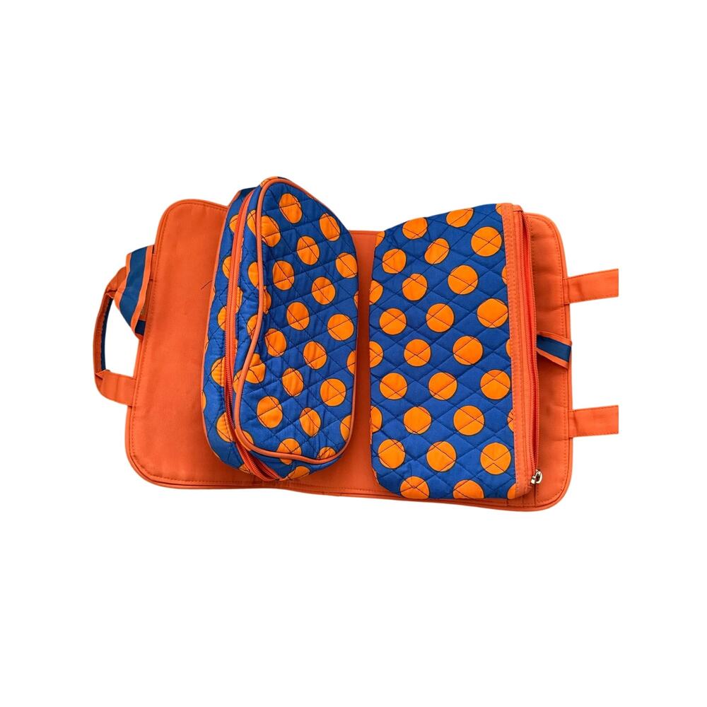 Belvah 3-Piece Quilted Cosmetic Travel Bag Set Blue Orange Polka Dot - Picture 2 of 6